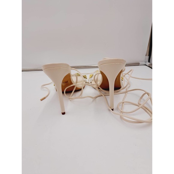 Cape Robbin Aigo Cream Lace Up Leg  Clear Strap Goldtone Studs 11 - Picture 6 of 8